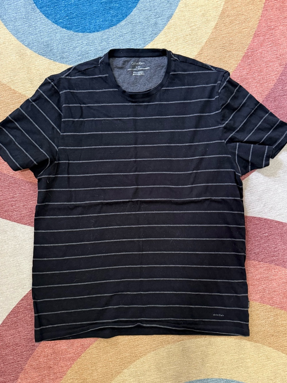 Calvin Klein Black Tee with Thin Gray Stripes
